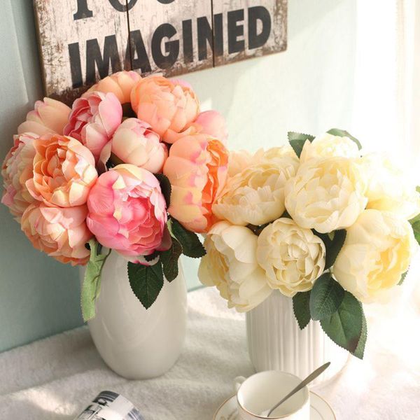 

bouquet 6 heads artificial peony tea rose flowers camellia silk fake flower flores for diy home garden wedding decoration decorative & wreat