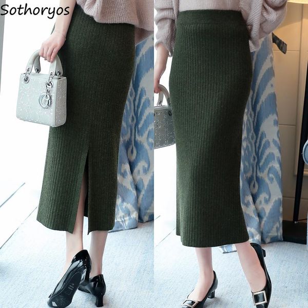 

skirts women thicker plus velvet warm solid simple all-match large size knitting skirt womens korean ulzzang elegant ladies chic, Black