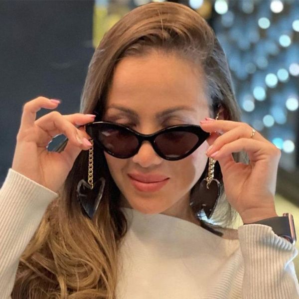 

outdoor eyewear cat eye metal chain luxury sunglasses small frame men women fashion shades uv400 vintage glasses 50565