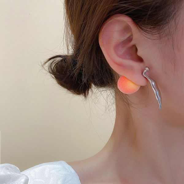 

925 silver needle fruit pink peach size earrings, Golden