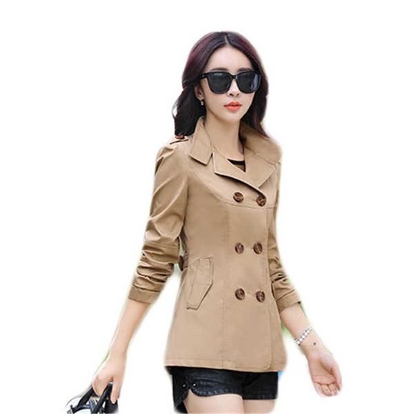 

women's trench coats lovepeapomelo women short 2021 spring and autumn fashion double breasted slim long sleeve coat female d281, Tan;black