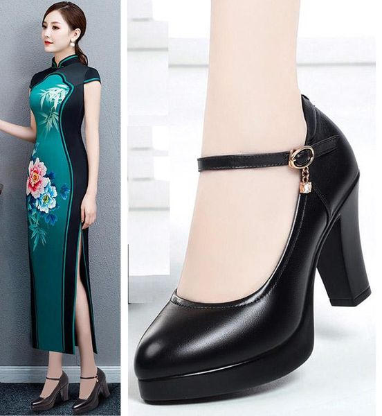 

dress shoes lihuamao black strap high heels pointed toe mary jane party office lady wedding pumps night club