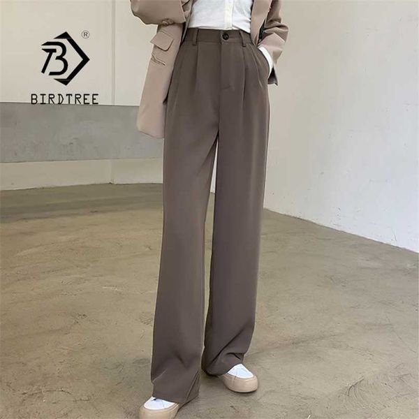 

women's suit pants spring loose office lady long trousers all match plain straight casual high waist wide leg pant b13804x 211112, Black;white