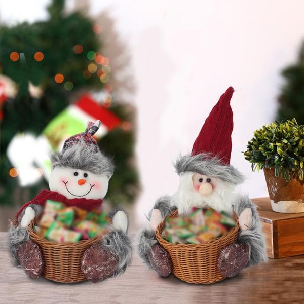 Decorazioni natalizie Santa Caramelle Cesto di bambù Bambola Manufatti per l'arredamento Bambini Strettamente durevole PVC Poliestere D￩cor Pupazzo di neve