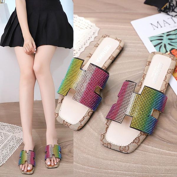 

summer high-quality canvas surface women slippers thick bottom word drag women's shoes sandals high heels casual shoe, Black