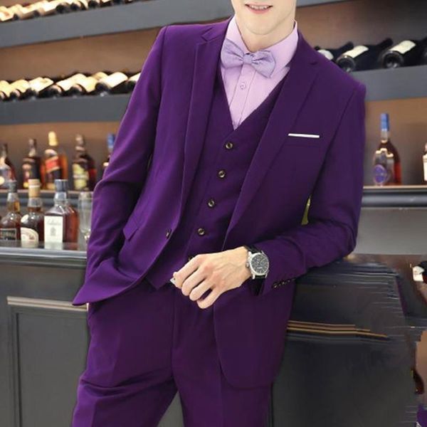 

men's suits & blazers fahsion purple groomsmen tuxedo men for prom wedding groom suit casual terno masculino(jacket+pants+vest), White;black