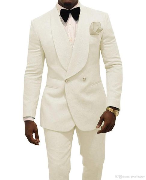 

men's suits & blazers 2021 custom made ivory jacquard groomsmen groom tuxedos double breasted men wedding man blazer 2 pieces costume h, White;black