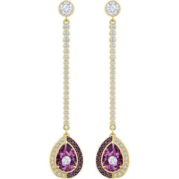 

swa classic simple water drop crystal lady long earrings stud, Golden;silver