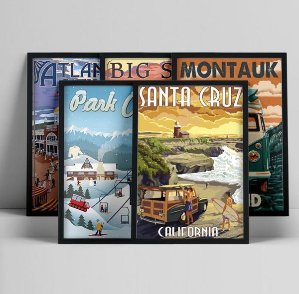 

paintings atlantic city austin montana california montauk mexico utah vintage travel cities landscape canvas posters wall art picture