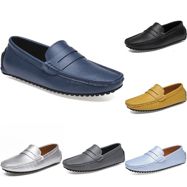 Sapatos de condução ocasional dos homens de couro homens macios Moda Moda Negra Negra Branco Azul Prata Amarelo Calçado Cinzento All-Match Lazy Cross-border 38-46 Color109