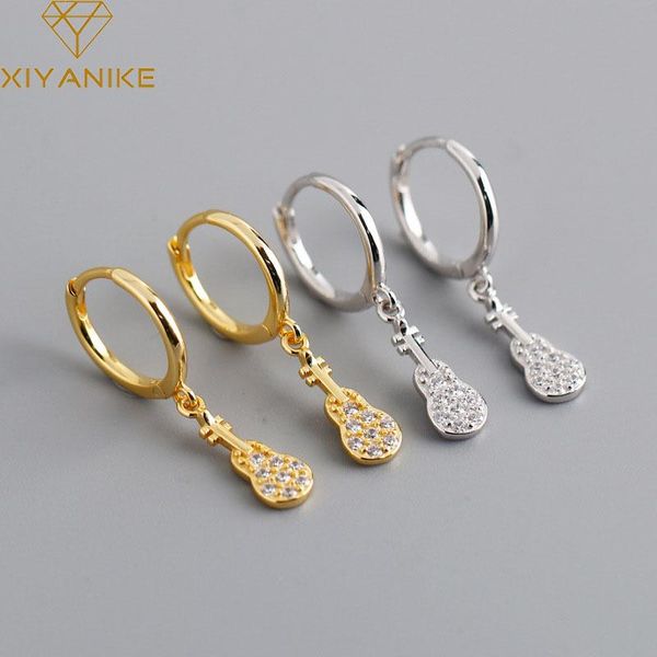 

hoop & huggie goldria 925 sterling silver selling guitar-shaped zircon earrings fashion all-match jewelry wholesale double gifts, Golden;silver