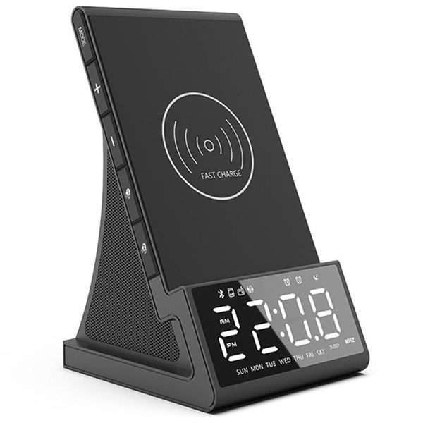 

portable speakers alarm clock with wireless charging dock stand bluetooth speaker night light usb fast charger us plug
