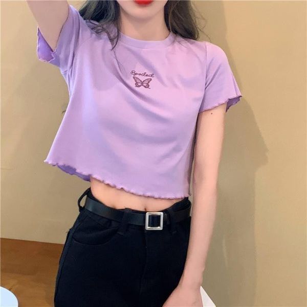 

women's t-shirt vintage butterfly graphic letter printing summer women girl o-neck short sleeve t-shirts clothes shirt tee, White