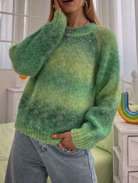 

ombre pattern raglan sleeve sweater h4ho#, White