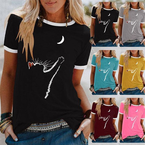 Damen T-Shirt Sommer Mode Katze Tier Patchwork Kurzarm Rundhals Plus Size T-Shirts Lässige Lose Tops S-5XL T-Shirt