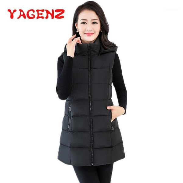 

women's vests yagenz autumn winter vest women plus size -5xl hooded waistcoat kamizelka damska pocket warm down cotton jacket 524, Black;white
