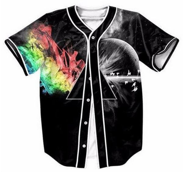 

men shirt 3d digital print baseball shirts casual male short sleeve tees, White;black