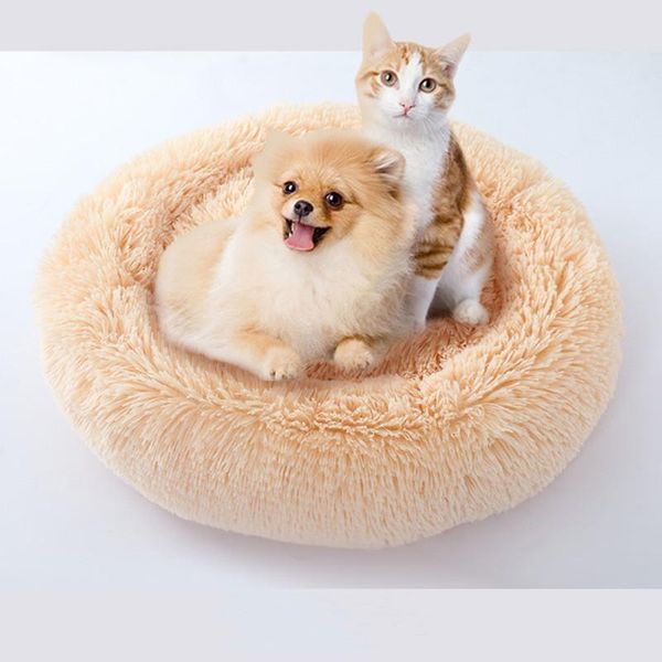 

kennels & pens dog pet bed kennel round cat long plush house sleeping bag super soft fluffy comfortable washable calming dogs cushion