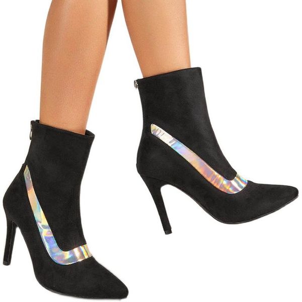 

boots women fashion thin high heels ladies ankle pointed toe female winter short booties british style woman shoes 42, Black