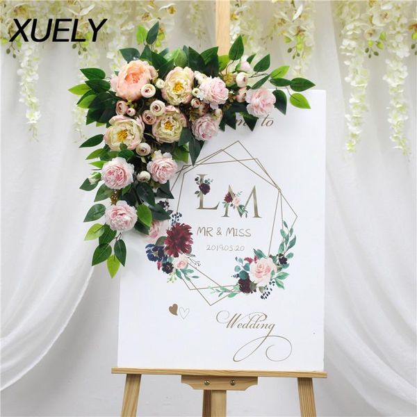 

multi-style creative artificial flower rose green leaf welcome card home door wall decor fake garland wedding road lead decorative flowers &