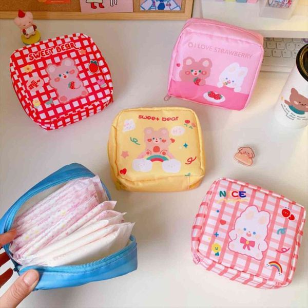 

japan kawaii cosmetic sanitary napkin bags large capacity women jewelry lipstick zipper pouch girls candy color makeup case