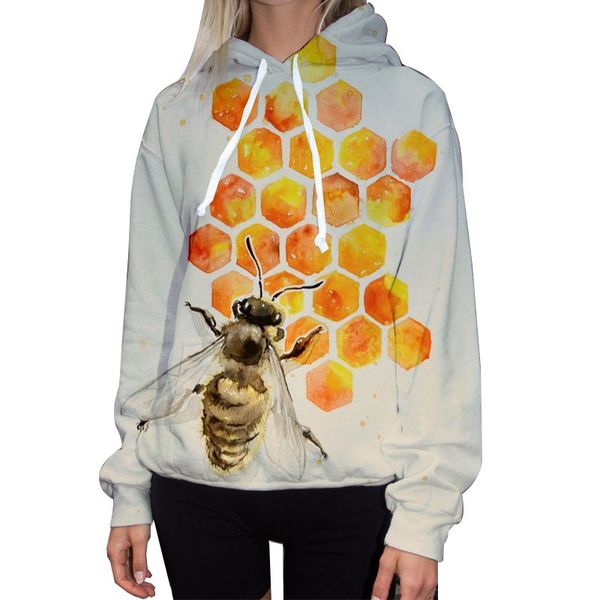 

autumn and winter hoodie loose and comfortable long-sleeved casual round neck cute bee print women's plus size, Black