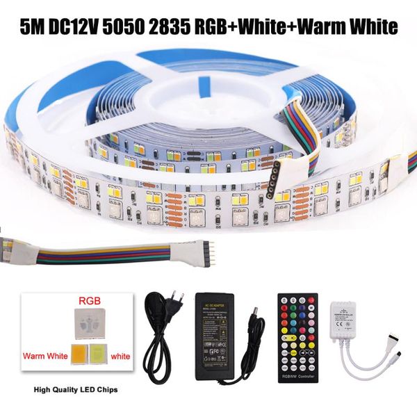 

strips 5m rgbcct led strip light with ir remote control dc12v 2835 180leds/m flexible tape ribbon diode eu us uk au plug