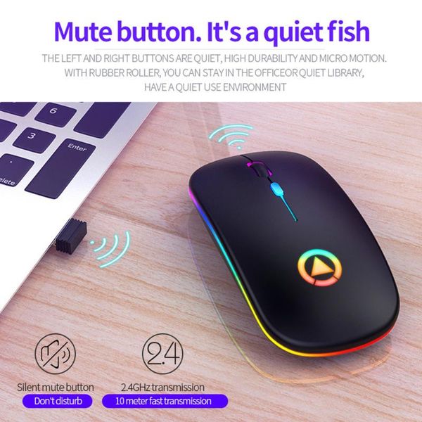 

2.4ghz rgb wireless mouse silent led backlit 1600dpi ergonomic usb optical rechargeable mice computer for pc laptop