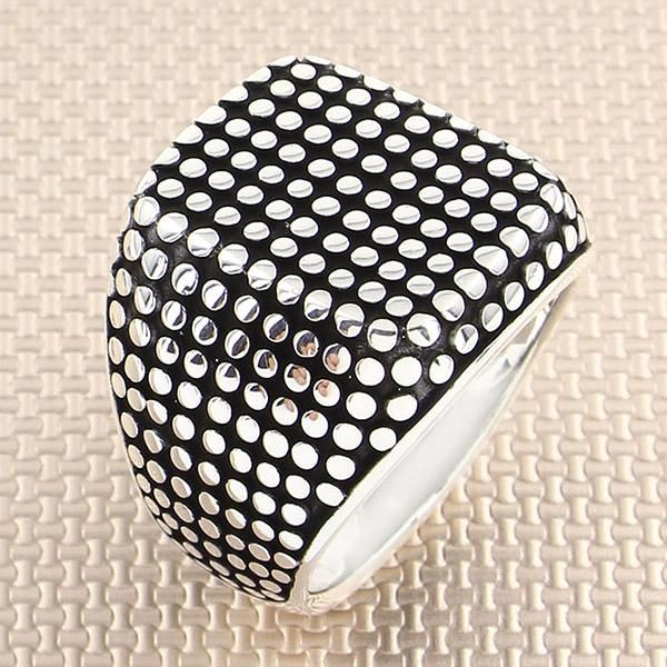 

square dot motif silver ring men made in turkey solid 925 sterling cluster rings, Golden;silver