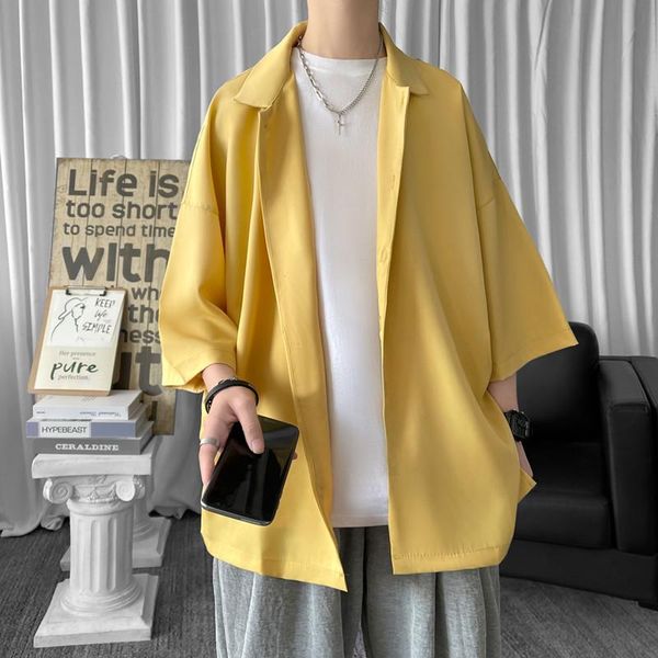 

men's casual shirts solid color oversized 2021 harajuku men half sleeve shirt cool summer man blouse 6 colors, White;black