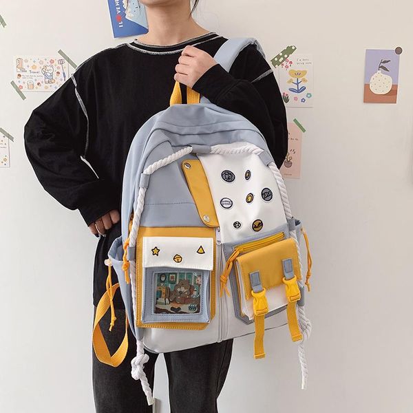 

backpack 17 inch nylon college backpack,travel bag,waterproof lapbag,outdoor patchwork bag decorated with twine