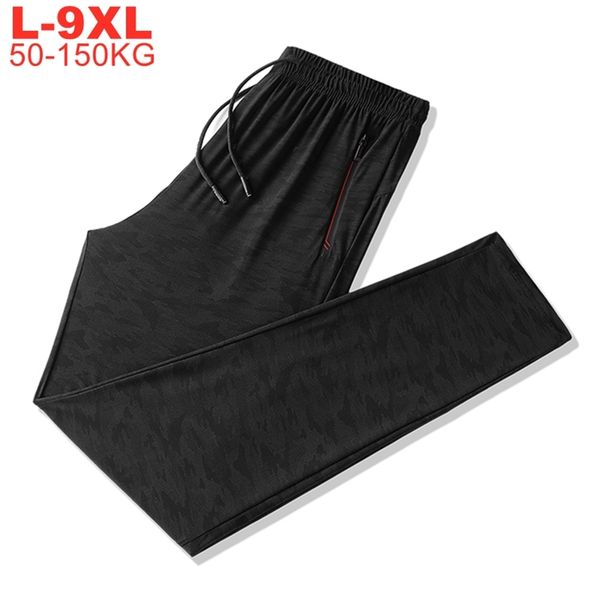 

plus size 9xl 8xl 7xl 6xl camouflage ice silk pants men large 150kg sporting trousers thin cool summer camo sweatpants male 210715, Black