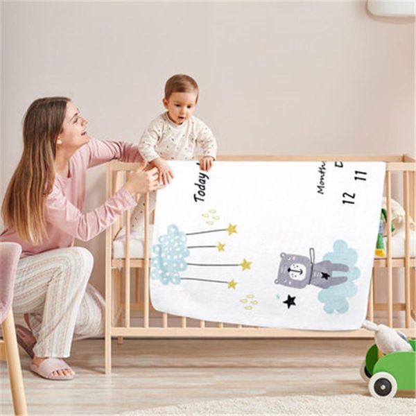 

cartoon born baby monthly growth flannel blanket infant po props background blankets play mat pography accessories & swaddling