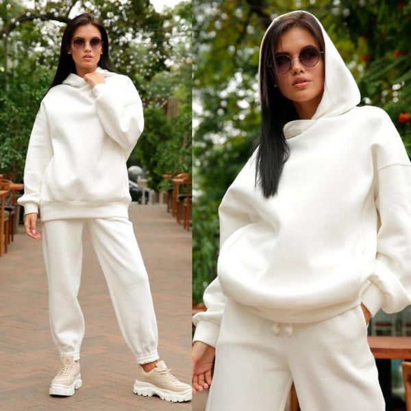 

autumn and winter fashion hooded sweater two-piece women's long-sleeved pants with fashionable solid color casual suit tracksuits, Gray