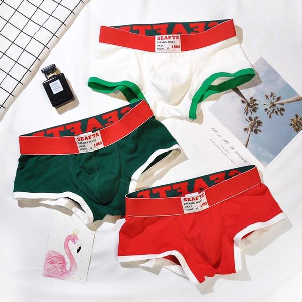 

men's underwear men's seafte cotton small flat angle boxer fashion underwear, Black;white