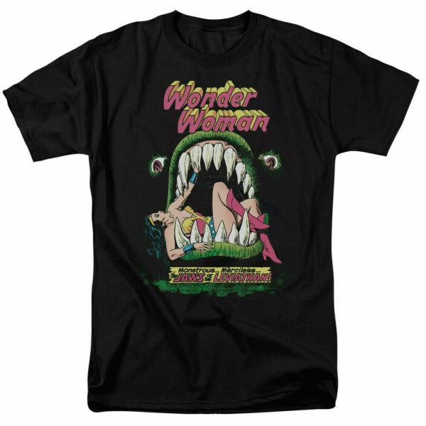 

wonder woman jaws t shirt licensed comic book movie tee black, White;black