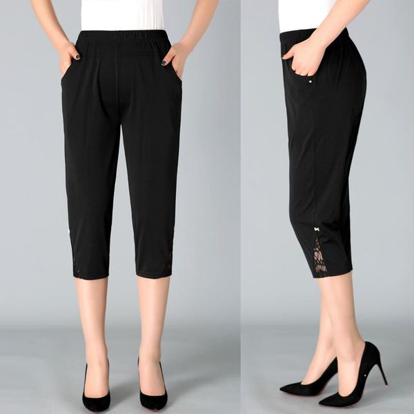 

women's pants & capris 2021 summer women plus size 4xl woman loose casual elastic waist pencil calf length pant black white