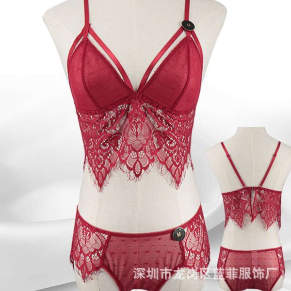 

lace underwear french ultra thin rimless triangle cup bra suit, Red;black