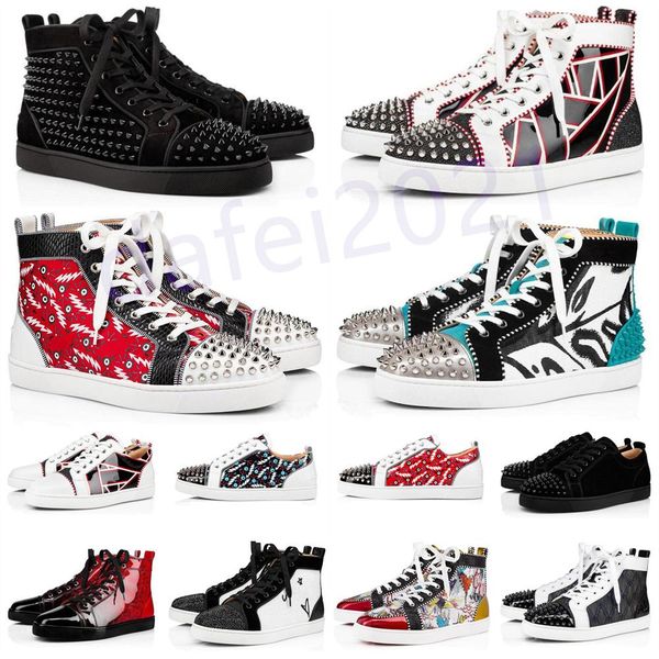 

mens casual shoes women outdoor red bottoms shoe studded spikes loafers sneakers suede leather flats ttrainers jogging des chaussures a13, Black