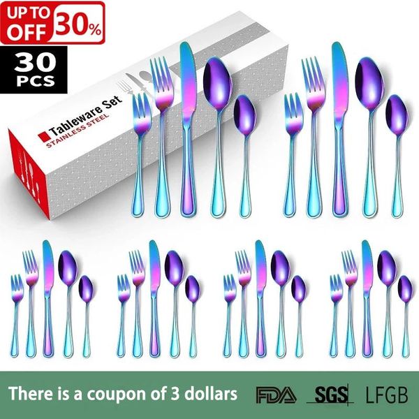 

dinnerware sets stainless cutlery set gold tableware knife fork spoon color gift box kitchenware dishwasher kitchen accessories
