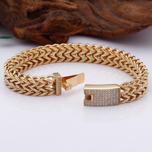 

link, chain 316 stainless steel jewel link bracelets for men rhinestone charm trendy dubai gold mesh bracelet male birthday gift, Black