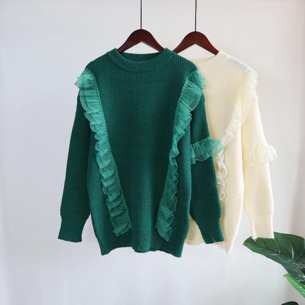 

women's sweaters gtgyff fashion mesh ruffle for women winter warm clothes long sleeve pullovers pull femme ladies clothing, White;black
