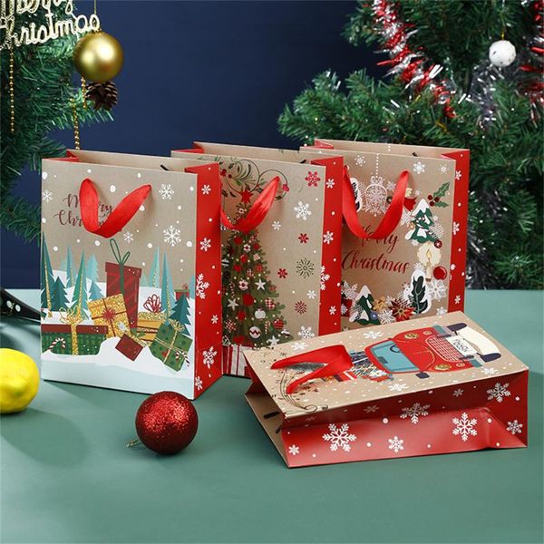 

gift wrap 6pcs christmas kraft paper bag portable snowflake candy snack xmas holiday decor 2022 year present packaging