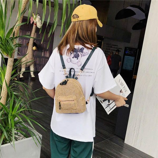 

backpack mini for women 2021 korean version of small fresh hollow straw bag fashion woven casual