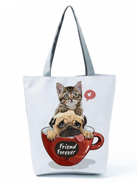 

evening bags cup cat dog pattern print handbags for women cute fashion beach bag eco friendly tote female portable all-match women's
