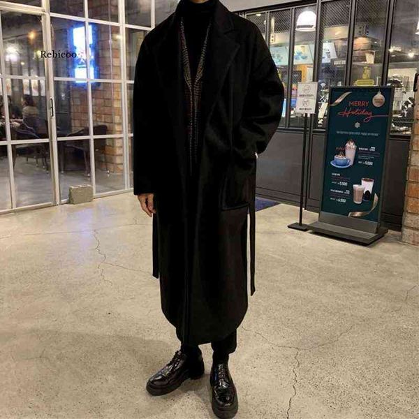 

men's long wool casual coat, large, wool, wild, loose, korean style, m, Black
