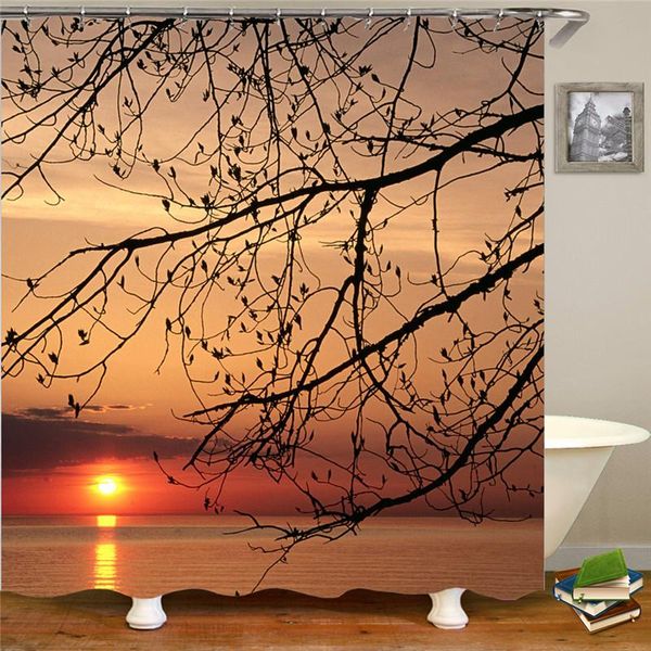 

bathroom supplies shower curtain abstract sunset tree printing waterproof fabric home decoration curtains