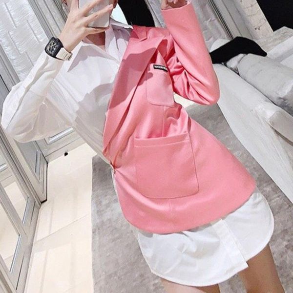 

women's suits & blazers [ewq] korea chic casual trend women solid color lapel single button fashion loose pink long-sleeved blazer autu, White;black