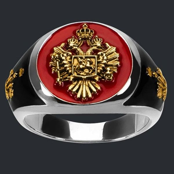 

ring fashion gold-plated two-color crown double headed eagle oil dripping rubber men, Silver