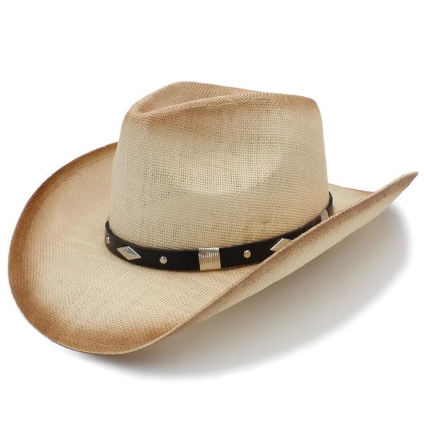 

handmade weave straw cowboy hat for women men western beach sun sombrero cowgirl size 58cm a0231-xsj wide brim hats, Blue;gray